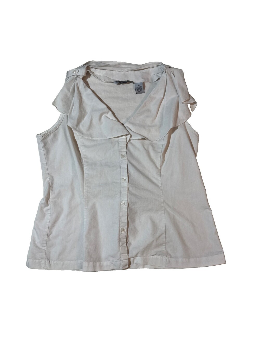 SIGNATURE by Larry Levine White Sleeveless Ruffled V-Neck Rouched Blouse XL